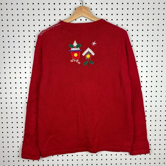 Vintage Christmas Holiday Cardigan Sweater Women's Large Red Button Grandma 90s - Picture 4 of 6